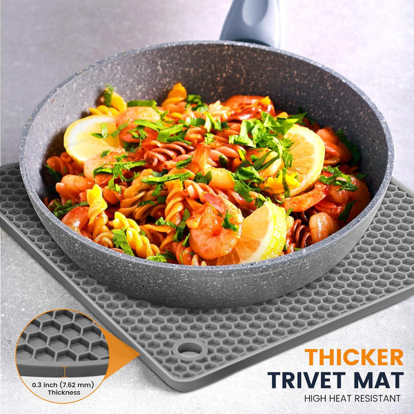 Silicone Trivet Mats 4 Heat Resistant Pot Holders Multipurpose Non-Slip Hot Pads for Kitchen Potholders, Drying Mat, Jar Opener, Spoon Holder, Coaster(Dark Grey)4