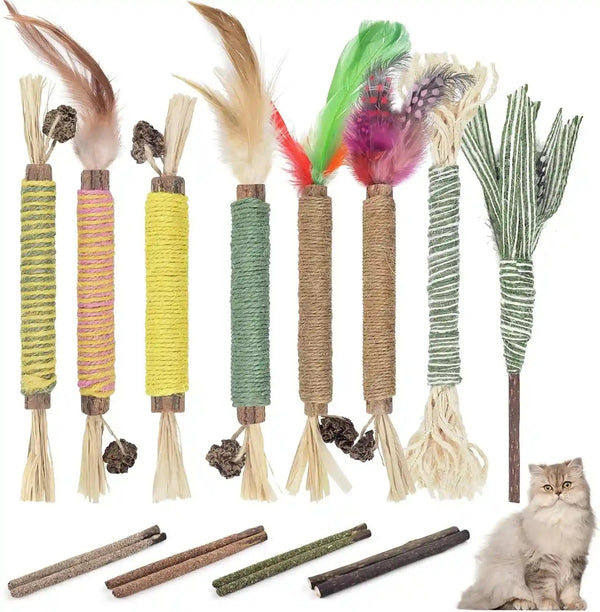 Bissap 10 PCS Silvervine Chew Sticks for Cats, Catnip Chew Sticks Cat Toys for Indoor Cat Kitten Teeth Grinding Interactive Feather Toys for Aggressive Chewers Dental Care8