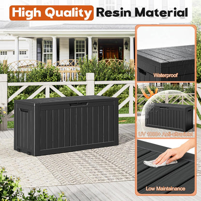 Outdoor Storage Box, Resin Deck Boxes Indoor and Outdoor, Waterproof Storage Box Lockable Lid (Black, 85 Gallon)4