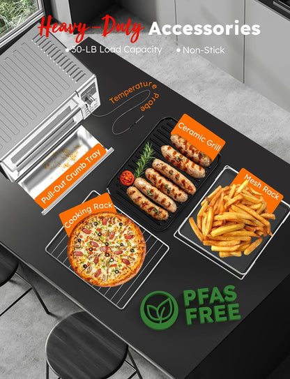 Bravo XL Pro Air Fryer Toaster Oven W/Grill Combo, 2026 New System | Ultra-Fast Convection, 35% Crispier, 2X More Even, 142 Presets, 50-500F, Smarter Probe, PFAS Free, 30QT, Stainless Steel10