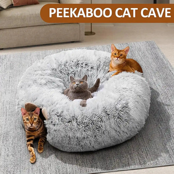 Cat Tunnel with Cat Bed for Indoor Cats, under Christmas Tree Soft Plush Peekaboo Cat Cave Donut Tunnel, Multifunctional Playground Toys Hideplace for Kittens, Rabbit, Ferret (Grey)8