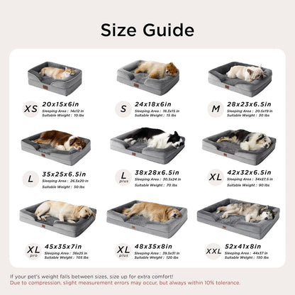 Bedsure Orthopedic Dog Beds Large Sized Dog - Washable Large Dog Cat Bed Waterproof, Comfort Dogs Couch Sofa with Washable Removable Cover, Pet Bed with Nonskid Bottom, Grey, 35"7