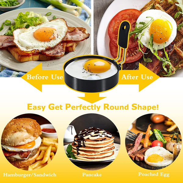 3.5'' Egg Rings with Silicone Handle, Stainless Steel Egg Cooking Rings，Nonstick，For Frying Eggs and English Muffins Pancake, Egg Mold Shaper for Breakfast4