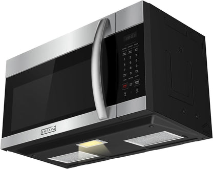 Empava 1.7 Cu.Ft. Over-The-Range Microwave, 1000W, Silver, EMPV-30OTR01 | Sensor Cooking, Auto Menus, 2-Speed 300 CFM Venting Fan, 10 Power Levels, Turntable Function, Bright Cooktop LED Lighting2
