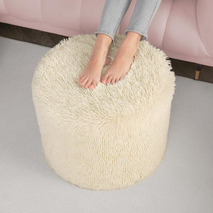 round Pouf Ottoman Foot Rest, Footstool, 17 X 14 Inch, Beige | High-Density One-Piece Foam, Firm & Stable, for Couch, Bedroom, Living Room, Mechine Washable Cover1