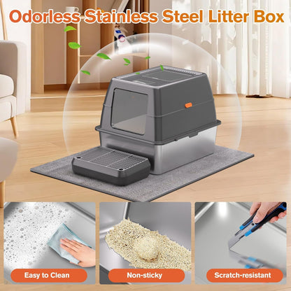 XXXL Stainless Steel Litter Box with Lid, Extra Large 28" Lx20 Dx18.1 H Litter Box for Big Cats, Enclosed Jumbo Metal Litter Boxes with Removable Cover & Footboard, Anti-Leakage,Odorless6