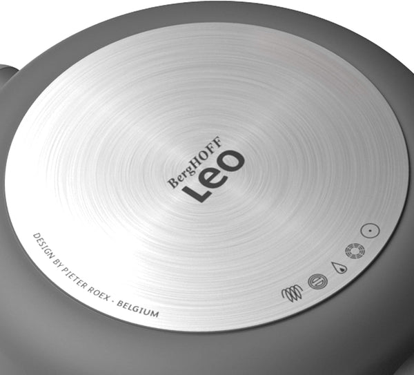 LEO Cast Aluminum Wok, 12.5 Inch 6.2 Qt Nonstick Stir Fry Pan | Induction Grey Wok with Silicone Rim Glass Lid, Stay Cool Handle, Easy Straining Drain Hole & Non Toxic Ferno Green Coating3
