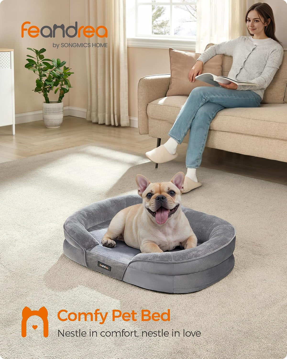 feandrea-dog-bed-medium-orthopaedic-dog-sofa-bed-30-x-20-x-7-inches-egg-crate-foam-waterproof-liner-raised-edges-removable-and-machine-washable-cover-non-slip-light-gray-upgw281g01