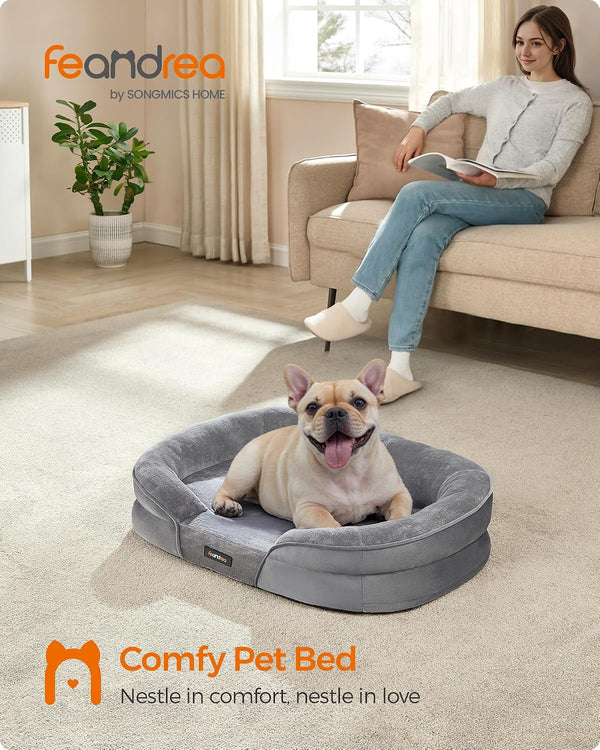 Feandrea Dog Bed, Medium Orthopaedic Dog Sofa Bed, 30 X 20 X 7 Inches, Egg Crate Foam, Waterproof Liner, Raised Edges, Removable and Machine Washable Cover, Non-Slip, Light Gray UPGW281G012