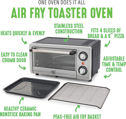 Countertop Toaster Oven Air Fryer Stainless Steel, Healthy Ceramic Nonstick, PFAS Free, Tray & Basket, Bake, Broil, Reheat, Adjustable Temp & Time Control, Auto Shutoff, Black3
