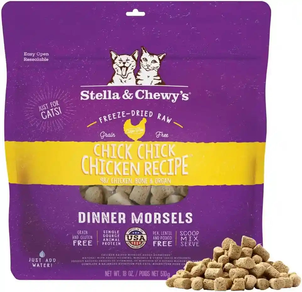 stella-chewys-freeze-dried-raw-cat-dinner-morsels-premium-chicken-recipe-with-98-cage-free-meat-organs-natural-grain-free-cat-kitten-food-made-in-usa-18-oz