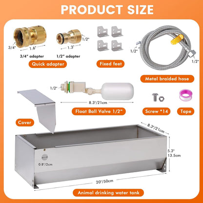 Automatic Large Dog Water Bowl Dispenser Outdoor Stainless Steel Automatic Livestock Water Trough Large Capacity Auto Fill Dog Waterer with Float Valve, for Chicken Geese Duck Goat Pig2