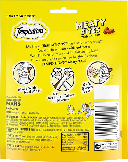 Temptations Meaty Bites Savory and Soft Cat Treats, Chicken Flavor, 4.12 Oz | Real Meat, High Protein, under 2 Calories per Treat, Resealable Stay-Fresh Pouch, Use as Snack or Food Topper2