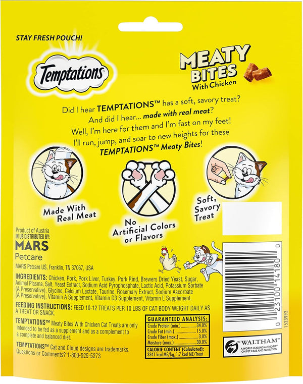 Temptations Meaty Bites Savory and Soft Cat Treats, Chicken Flavor, 4.12 Oz | Real Meat, High Protein, under 2 Calories per Treat, Resealable Stay-Fresh Pouch, Use as Snack or Food Topper2