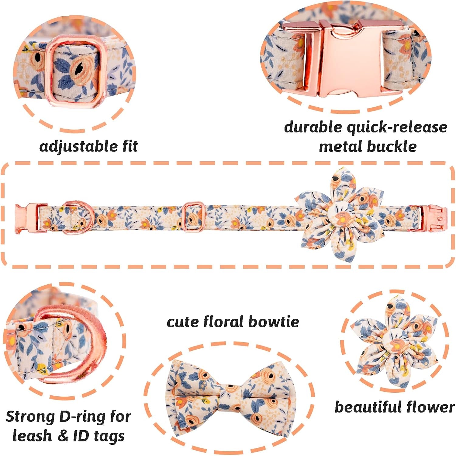 dog-collar-and-leash-set-girls-adjustable-puppy-collars-with-floral-bow-tie-for-small-medium-large-female-dogs-orange-flower-s