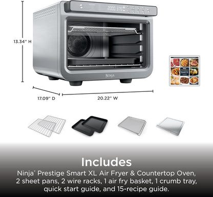 Ninja Prestige Smart XL Countertop Oven, 10-In-1, Stainless Steel, DT501 | Bakes 20 Cookies, Fits 12 Lb Turkey, Air Fry, Bake, Toast, Pizza, Reheat, 1800W8