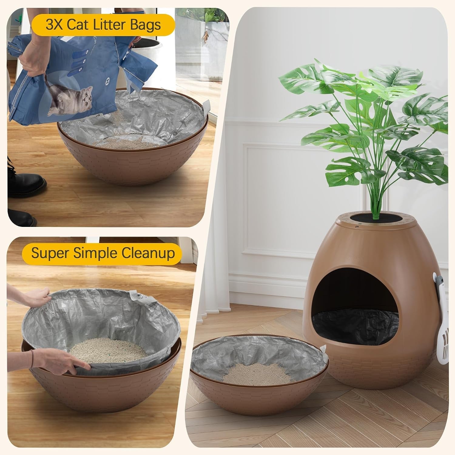 eggloa6-hidden-cat-litter-box-with-artificial-plants-odor-removal-system-egg-shaped-enclosure-includes-scoop-3pcs-liners-secret-discreet-furniture-diy-assembly-cat-litter-box-cabinet-brown