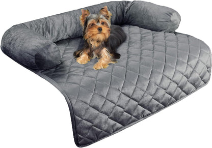 Couch Cover for Dogs - 35X35 Pet Furniture Protector with Memory Foam Neck Bolster, Quilted Fabric, and Water-Resistant Base Layer by PETMAKER (Gray)11