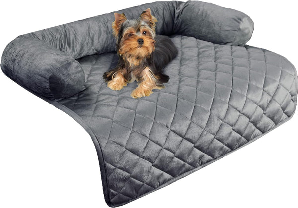 Couch Cover for Dogs - 35X35 Pet Furniture Protector with Memory Foam Neck Bolster, Quilted Fabric, and Water-Resistant Base Layer by PETMAKER (Gray)11