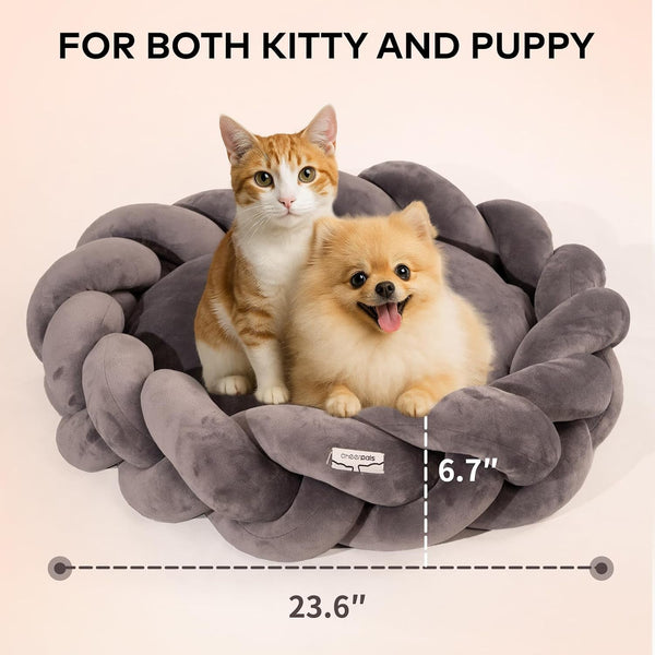 CHEERPALS Weave Cat Bed for Indoor Cats,Cute Pet Bed with Washable Cushion Fluffy Kitty Bed for Small Dog(Dark Gray)6