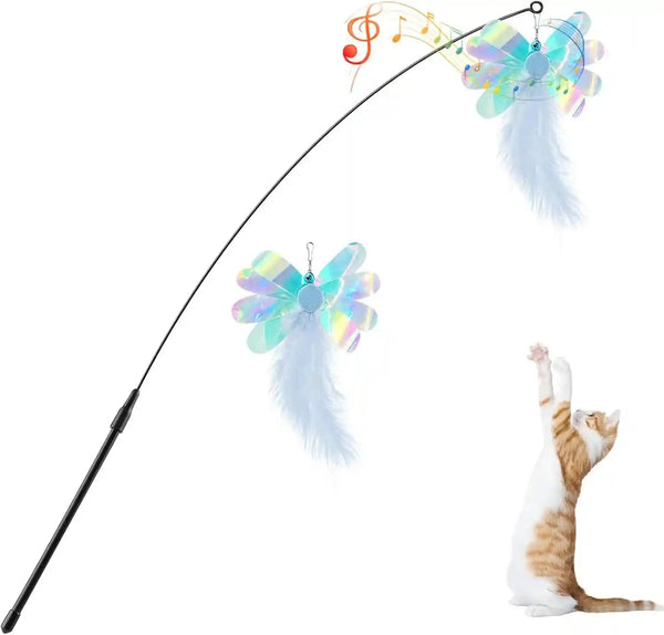 Pawaboo Feather Teaser Cat Toy - Interactive Wand with Extra Long 34.5" Wand and Small Bell, Fun Exerciser Playing Toy for Kittens or Cats, Brown Feather9