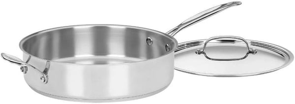 5.5 Quart Sauté Pan W/ Cover, Stainless Steel Pan with Lid, Large Kitchen Pan, Dishwasher Safe, Compatible with Induction, Electric, Gas Cooktops, Oven Safe Saucepan, Cool Grip Handles | Stainless Steel Sauté Pan with Tight-Fitting Lid, Induction/Gas/Electric Compatible, Oven & Dishwasher Safe, 733-30HP11