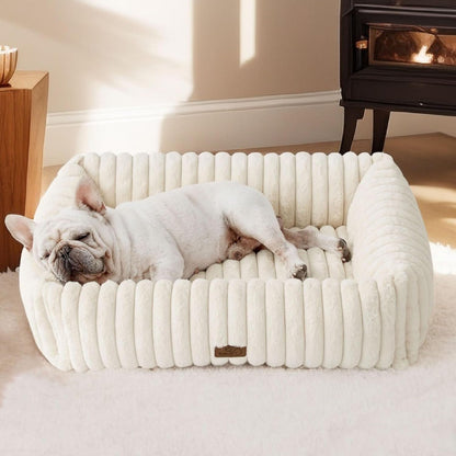 Bedsure Comfyfleece™ Cute Dog Bed for Small Medium Dogs Washable,25In Cream | Furry Puppy Beds,Square Rectangle Orthopedic Corduroy Aesthetic Pet Beds,Removable Zipper Cover,Non-Slip Bottom,Up to 15 Lbs39