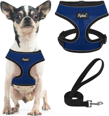 PUPTECK Soft Mesh Dog Harness Small Sized and Leash Set Pet Puppy Cat Comfort Padded Vest No Pull Harnesses, Beige, S27