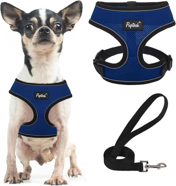 PUPTECK Soft Mesh Dog Harness Small Sized and Leash Set Pet Puppy Cat Comfort Padded Vest No Pull Harnesses, Beige, S27