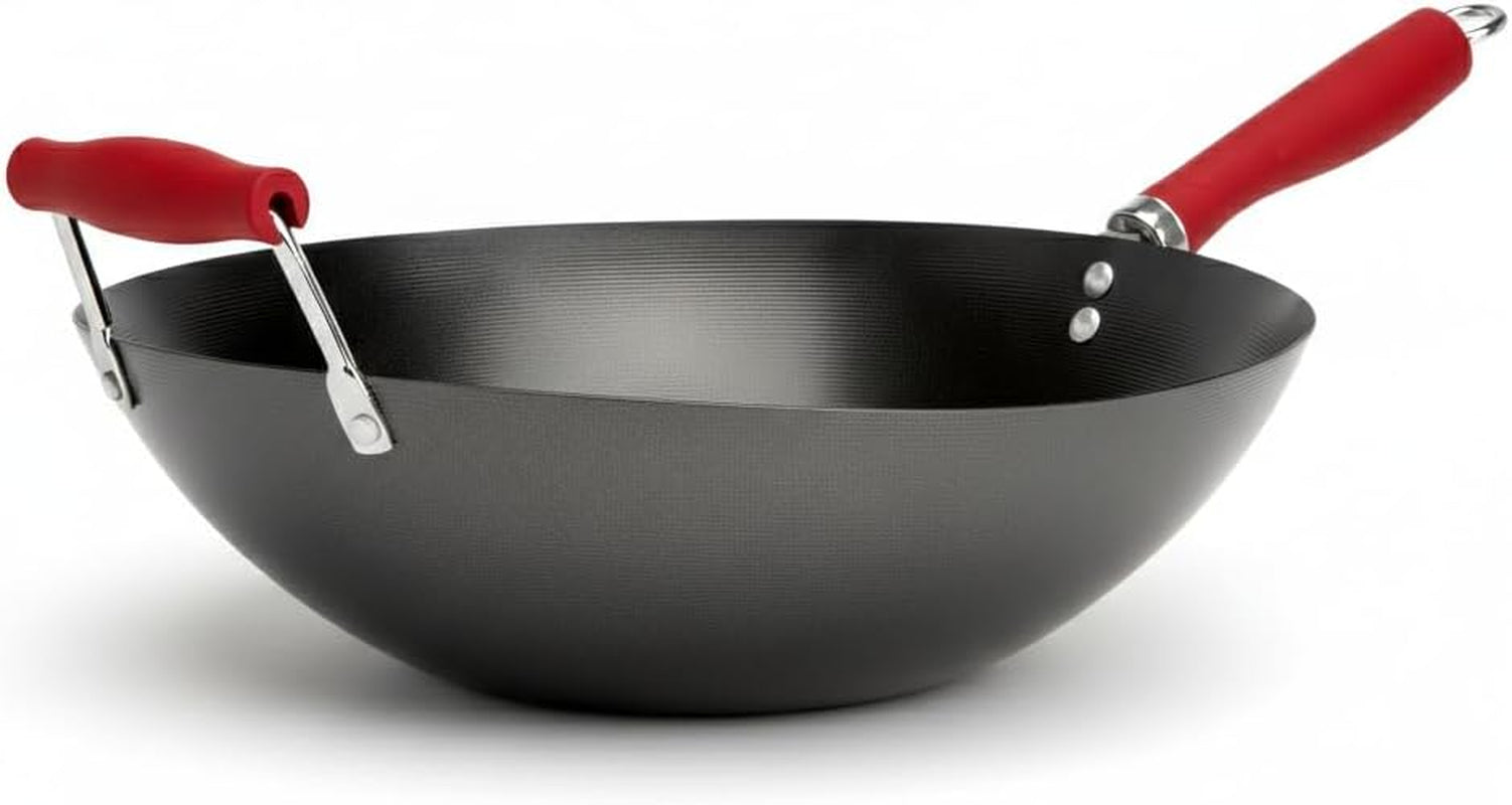 14-inch-red-wok-with-flat-bottom-carbon-steel-stir-fry-pan-with-wooden-handle-deep-cooking-wok-for-gas-electric-induction-stovetops