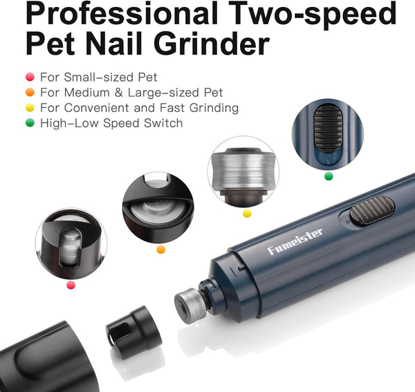 Pet Nail Grinder for Dogs - Quiet 2-Speed Type-C Rechargeable Dog Nail Trimmer, Low Noise Paw Grooming for Dogs & Cats (Blue)2
