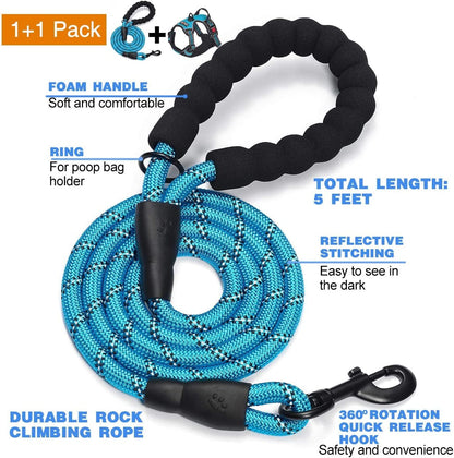 Tobedri No Pull Dog Harness Adjustable Reflective Oxford Easy Control Medium Large Dog Harness with a Free Heavy Duty 5Ft Dog Leash, Blue, M2