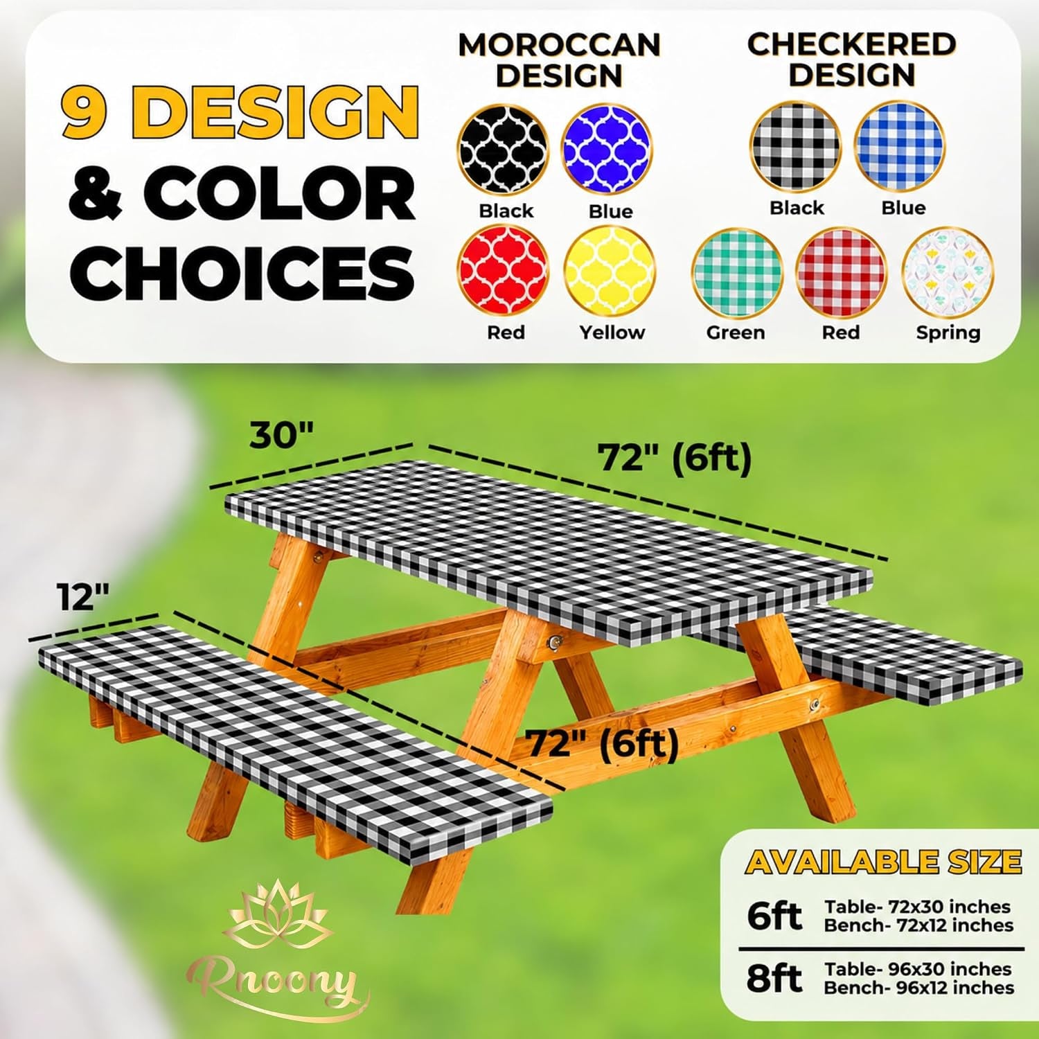 vinyl-fitted-picnic-table-cover-with-bench-covers-bag-6ft-black-checkered-outdoor-waterproof-windproof-tablecloth-with-elastic-edges-camping-rv-gear-campers-must-have-72x30-inches