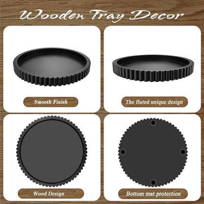 Handmade 12In Decorative Tray for Coffee Table Tray Decor, Black Wooden Decorative round Tray for Kitchen, Living Room, Home Decor7