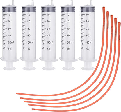 5 Set Puppy Kitten Feeding Tube Kit Include 5 Pack 8 FR Red Rubber Puppy Feeding Tube and 5 Clear Kitten Syringe for Lamb,Goat,Sheep,Puppy,Kitten Whelping Feeding Watering (20ML)2