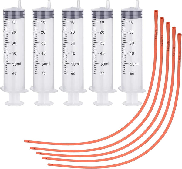 5 Set Puppy Kitten Feeding Tube Kit Include 5 Pack 8 FR Red Rubber Puppy Feeding Tube and 5 Clear Kitten Syringe for Lamb,Goat,Sheep,Puppy,Kitten Whelping Feeding Watering (20ML)2