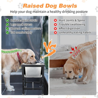 3 Gallon Elevated Dog Water Bowl, Raised Stand for Large Dogs | 4 Adjustable Heights, 9.65-15.16 in Stand, 3 Gallon Bowl, 14 X 10.6 X 5.9 in Size, Indoor Outdoor Use, Easy to Clean4