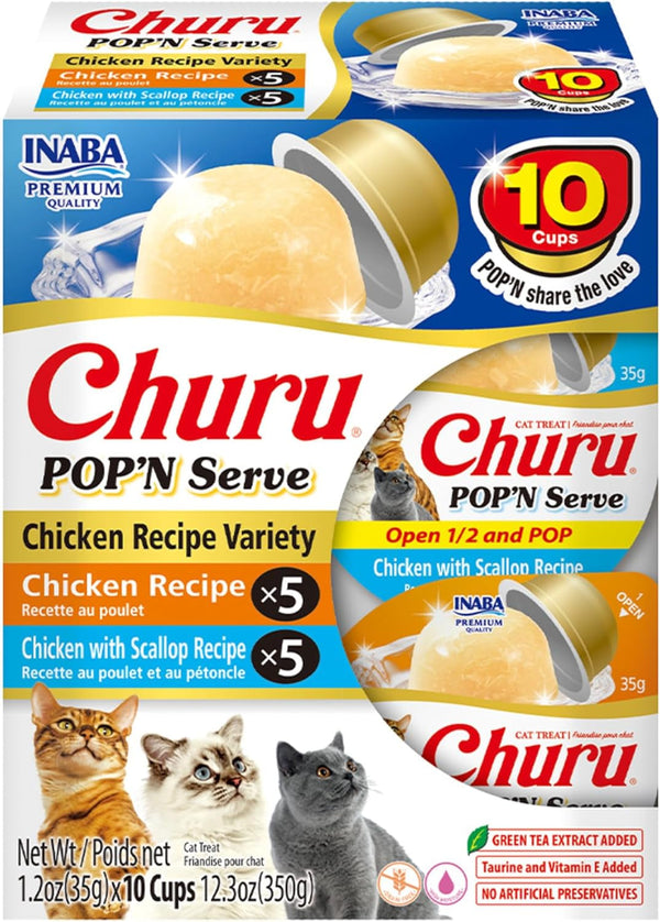 INABA Churu Pop'N Serve Lickable Cat Treats, Tuna Variety, 10Ct | Immune Support, 90% Moisture, 16 Calories, Soft Jelly, Easy-Serve Cup, Grain-Free, 10 X 1.2 Oz Cups13