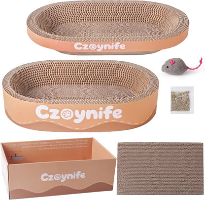 3PCS Cat Scratcher Cardboard, Oval Cat Scratch Pad Bowl Nest for Indoor Cats, round Cat Scratching Board Corrugated Lounge Cat Bed, Furniture Protector for Couch (Coffee, 15.7 * 10 In)9
