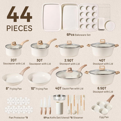 44Pcs Pots and Pans, Nonstick Cookware Sets with Bakeware | Induction Cooking Set with Kitchen Knife Set & Egg Pan, Durable, Easy Clean, Even Heating2