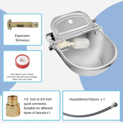 Automatic Water Dispenser for Dog, Stainless Steel Dog Water Bowl Dispenser with 2 Float Valves2