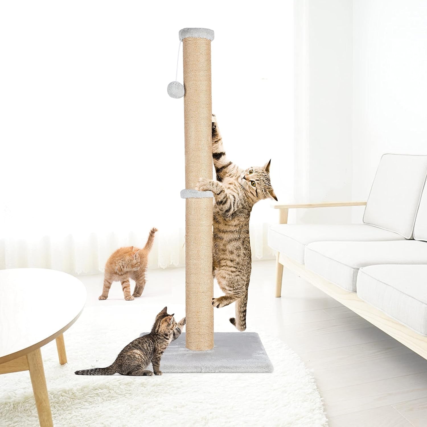 fluffydream-37-cat-scratching-post-natural-sisal-rope-scratcher-with-dangling-teaser-ball-and-covered-with-soft-plush-for-kittens-and-adult-cats-sand-color