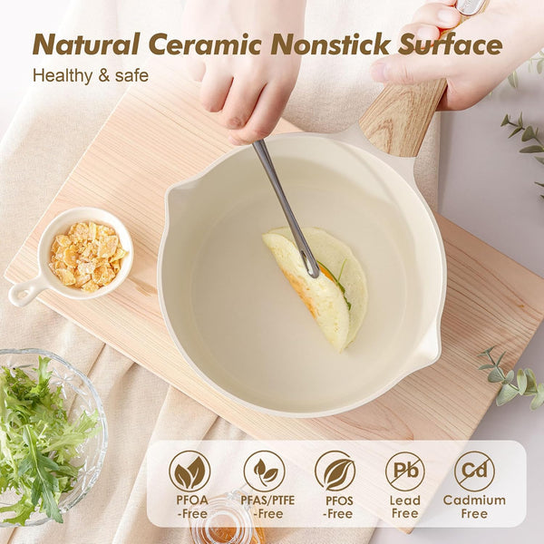 1.5 & 2.5 Quart Ceramic Sauce Pan Sets with Lid, Cooking Pots Set, Nonstick Saucepan Set with Pour Spout, Small Kitchen Pot, Non Toxic Saucepot, Induction Comptable, PFOA PTFE PFAS Free2