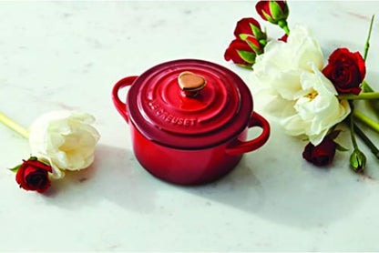 Le Creuset Stoneware Mini round Cocotte, 8Oz., Cerise with Gold Heart Knob4