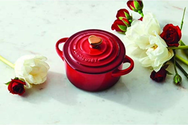 Le Creuset Stoneware Mini round Cocotte, 8Oz., Cerise with Gold Heart Knob4
