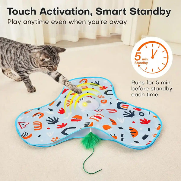 Potaroma Hide and Seek Interactive Cat Toys | Moving Concealed Wand Feather, Automatic Chargeable Indoor Kitten Exercise Kicker, Mouse Squeaky, Floral Cover4