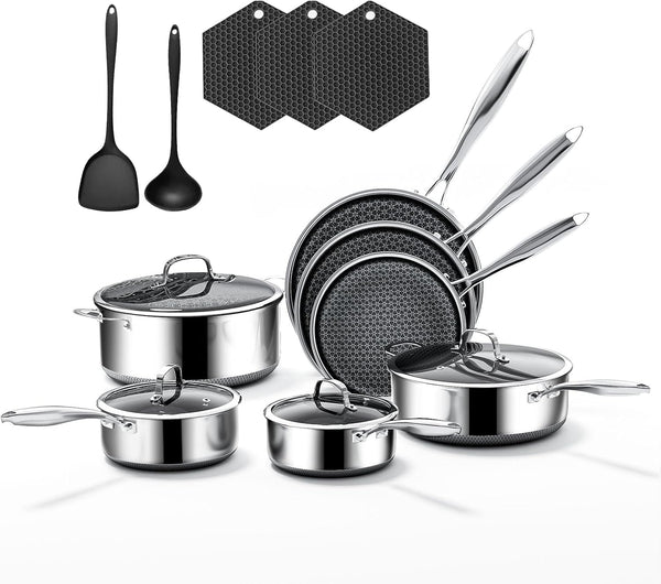 16-Piece 5 Ply Stainless Steel Cookware Set with Lids, Pots and Pans Set Non Stick, Non-Toxic, for Induction, Oven, Dishwasher Safe, RV Essentials, Kitchen Appliances1