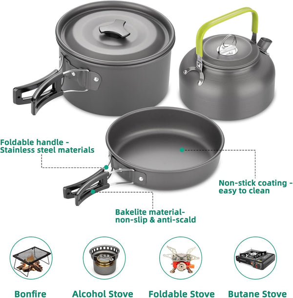 18Pcs Camping Cookware Kit, Nonstick Pots Pans and Kettle Set | Nonstick Camping Cookware Set with Kettle, Cups, Plates, and Utensils for Backpacking, Hiking, and Camping4