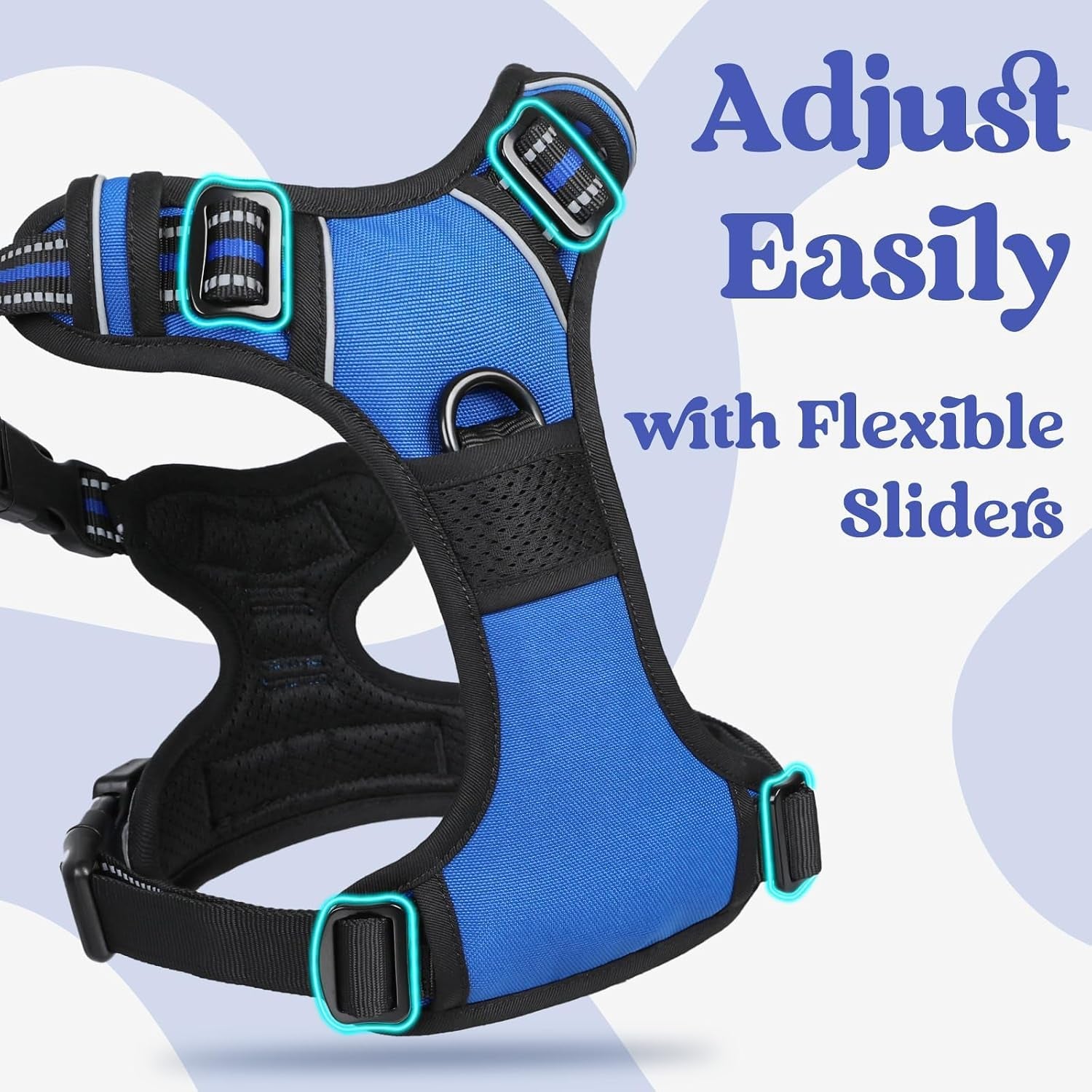 rabbitgoo-dog-harness-medium-sized-updated-easy-on-off-with-3-buckles-no-pull-no-choke-walking-with-2-clips-and-handle-adjustable-soft-reflective-blue-medium
