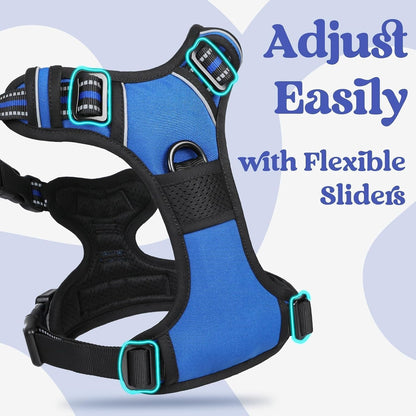 Rabbitgoo Dog Harness Medium Sized, Updated Easy on & off with 3 Buckles | No Pull No Choke, Walking with 2 Clips and Handle, Adjustable Soft Reflective, Blue, Medium4